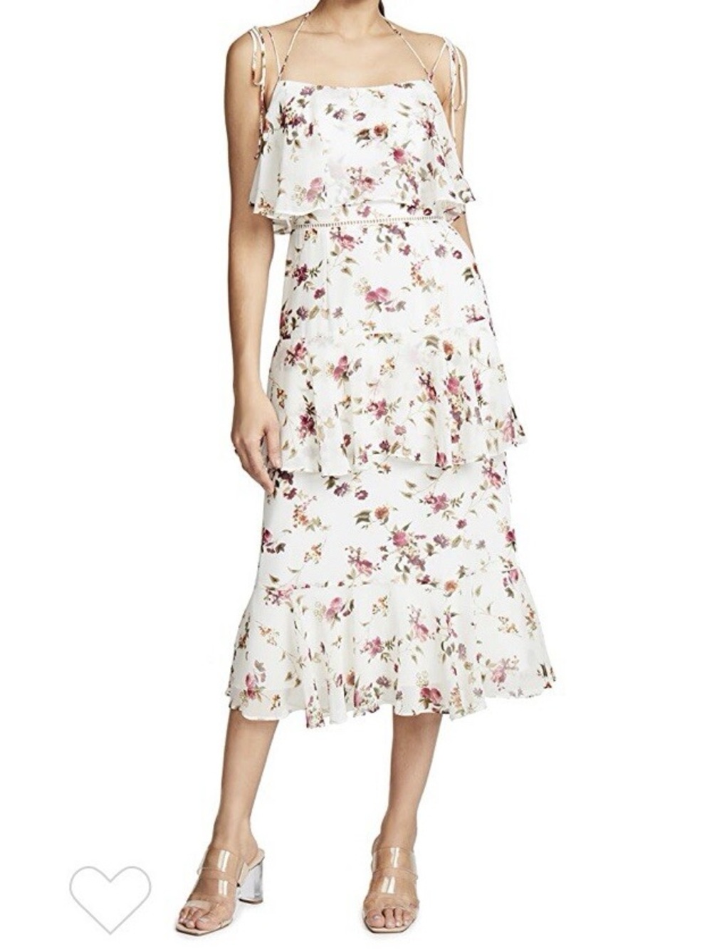 Wayf Imola White Floral Tiered Midi Dress XXL